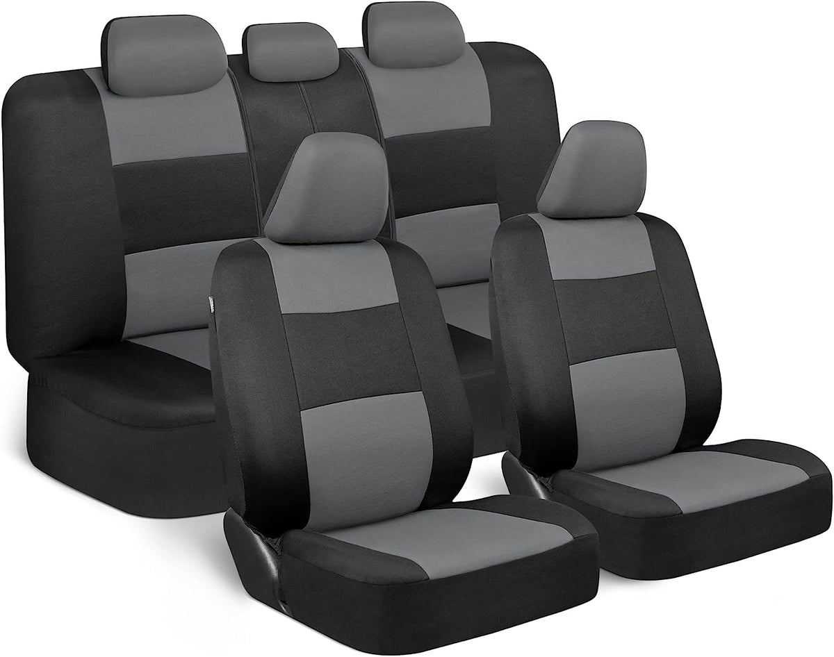 BDK PolyPro Seat Covers Full Set in Gray on Black – Front and Rear Split Bench, Easy to Install for Auto Trucks Van SUV Car