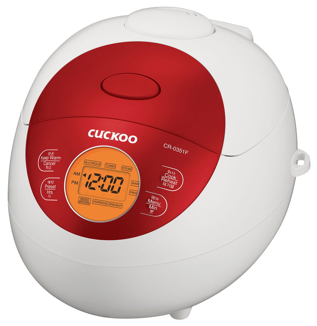 Micom Rice Cooker 3 Cup Uncooked / 6 Cup Cooked, Korean Fuzzy Logic Rice Cooker Small with Delay Timer & Keep Warm Setting, Versatile Food Steamer with Non-Stick Inner Pot, Red (CR-0351F)