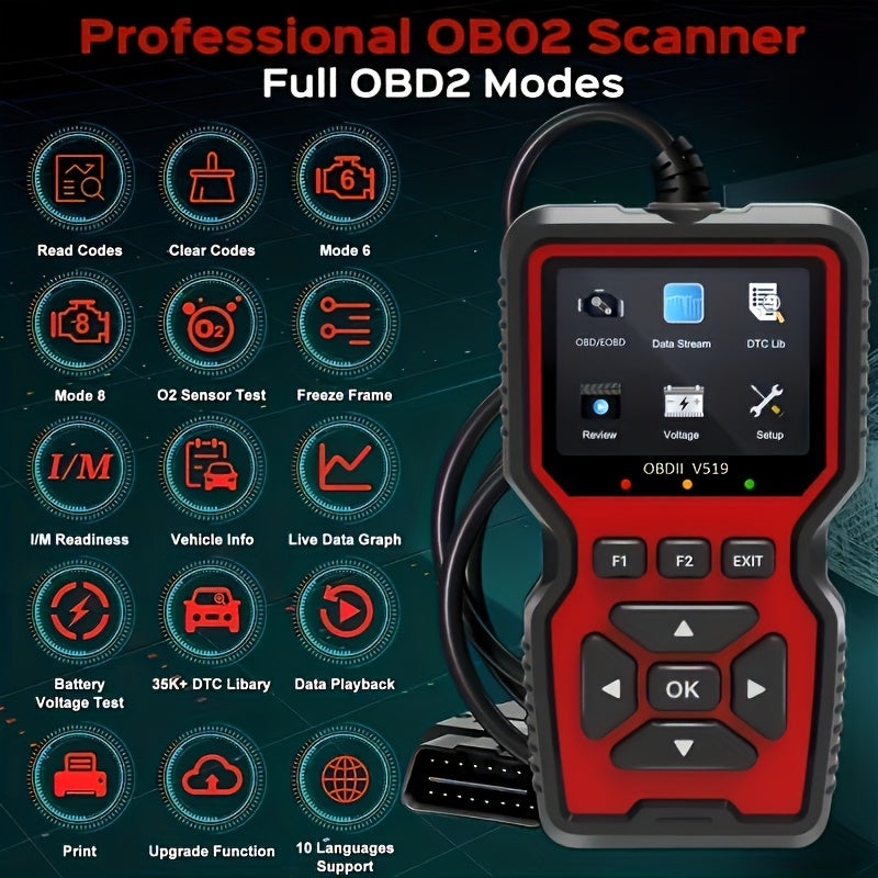 OBD2 Scanner Live Data Professional Mechanic OBDII Diagnostic Code Reader Tool For Check Engine Light V519