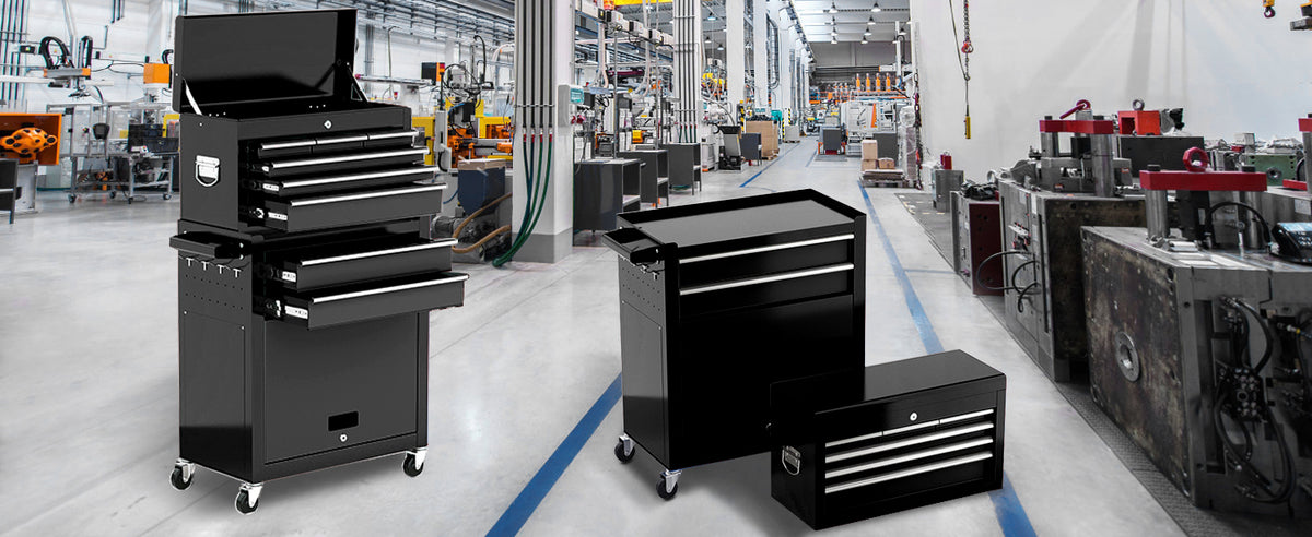 8-Drawer Rolling Tool Chest with Multiple Drawers, Heavy Duty Metal Tool Cabinet for Garaand Workshop Storage, Lockable Top Chest, Black