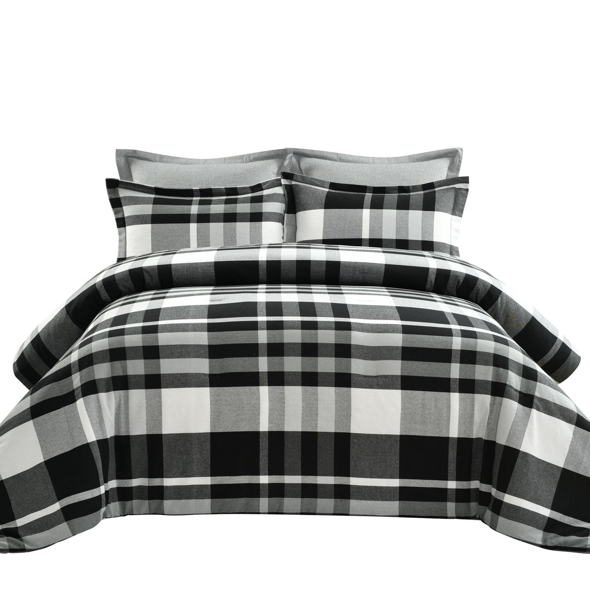 Lush Decor Farmhouse Yarn Dyed Plaid Eco-Friendly Recycled Cotton Reversible Comforter, King, Black/White, 5-Pc Set