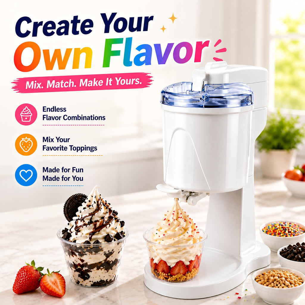 Electric 1.0 Qt Soft Serve Ice Cream Machine with Freezer Bowl, Countertop Ice Cream Maker Machine, Homemade Ice Cream Swirl, Sorbet & Frozen Yogurt Maker, Easy to Clean,Fast Churn 20-35 Minutes