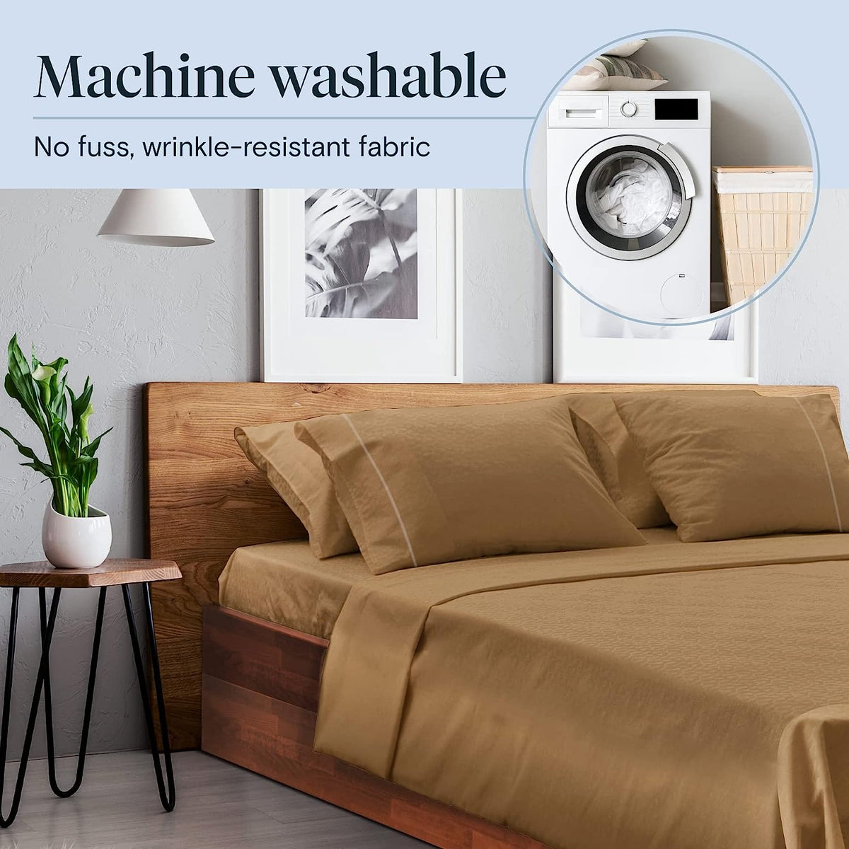 LuxClub 7 PC Split King Sheet Set Bamboo Sheets Deep Pockets 18" Eco Friendly Wrinkle Free Cooling Sheets Machine Washable Hotel Bedding Silky Soft - Dark Khaki Split King