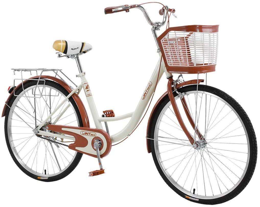 Womens Beach Complete Cruiser Bike, Women 26 Inch Bike for Women Single Speed Bike Comfortable Commuter,26-inch Wheels Classic Retro Bicycles Beach Cruiser Bike w/Front Basket