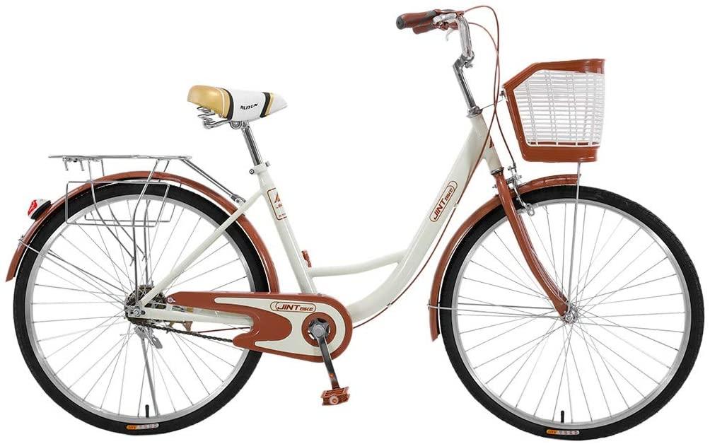 Womens Beach Complete Cruiser Bike, Women 26 Inch Bike for Women Single Speed Bike Comfortable Commuter,26-inch Wheels Classic Retro Bicycles Beach Cruiser Bike w/Front Basket