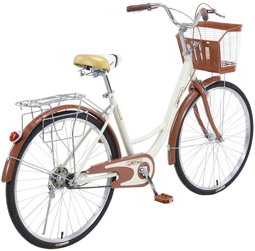 Womens Beach Complete Cruiser Bike, Women 26 Inch Bike for Women Single Speed Bike Comfortable Commuter,26-inch Wheels Classic Retro Bicycles Beach Cruiser Bike w/Front Basket