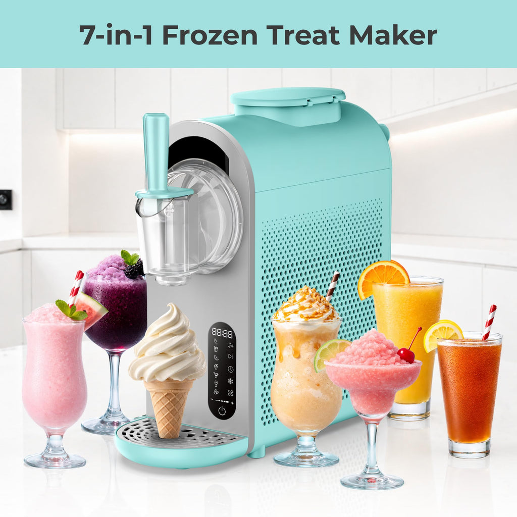 7-in-1 Soft Serve Ice Cream and Slushy Machine, 1.6 Quarts, with -in Compressor, Self-Cleaning Mode, LCD Touch Control, and Adjustable Firmness, (Turquoise)