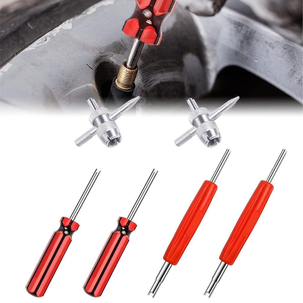 6Pcs Tire Valve Stem Removal Tool - Single And Double Heads Valve Core Remover, 4-Way Valve Tool Great Tire Repair Tool For Various Valve Cores