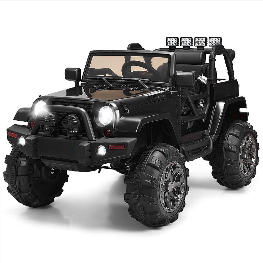 Veryke Electric Cars for Kids, Gift 12V Kids Ride-On Truck Car w/ Remote Control, 3 Speeds, Spring Suspension, LED Lights, Black