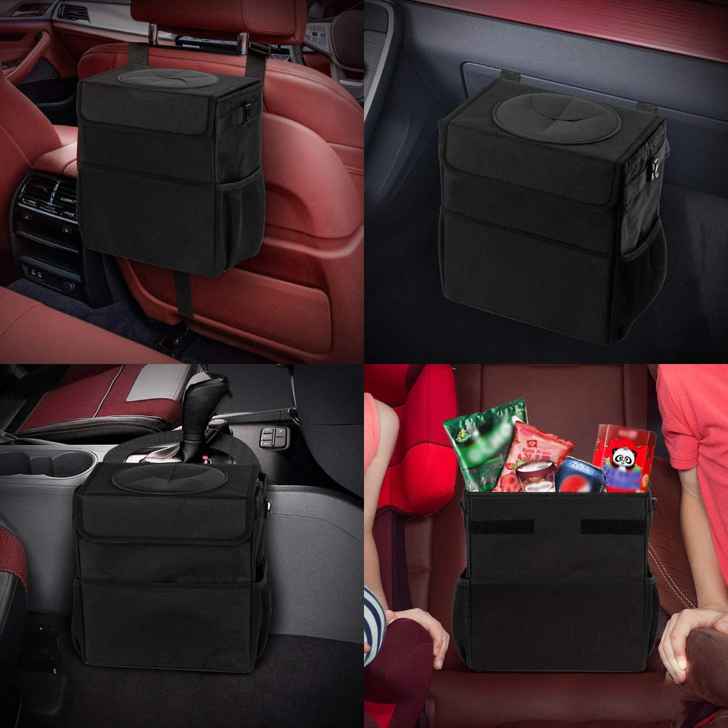 Ryhpez Car Trash Can with Lid - Car Trash Bag Hanging with Storage Pockets, Leak-Proof Collapsible Garbage Bin for Car(3.2 Gallon/12L)