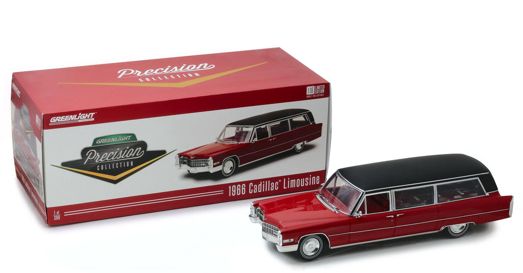 1966 Cadillac S&S Limousine Red w/Black Vinyl Top "Precision Collection" Ltd Ed 396 pcs 1/18 Diecast Car  by Greenlight