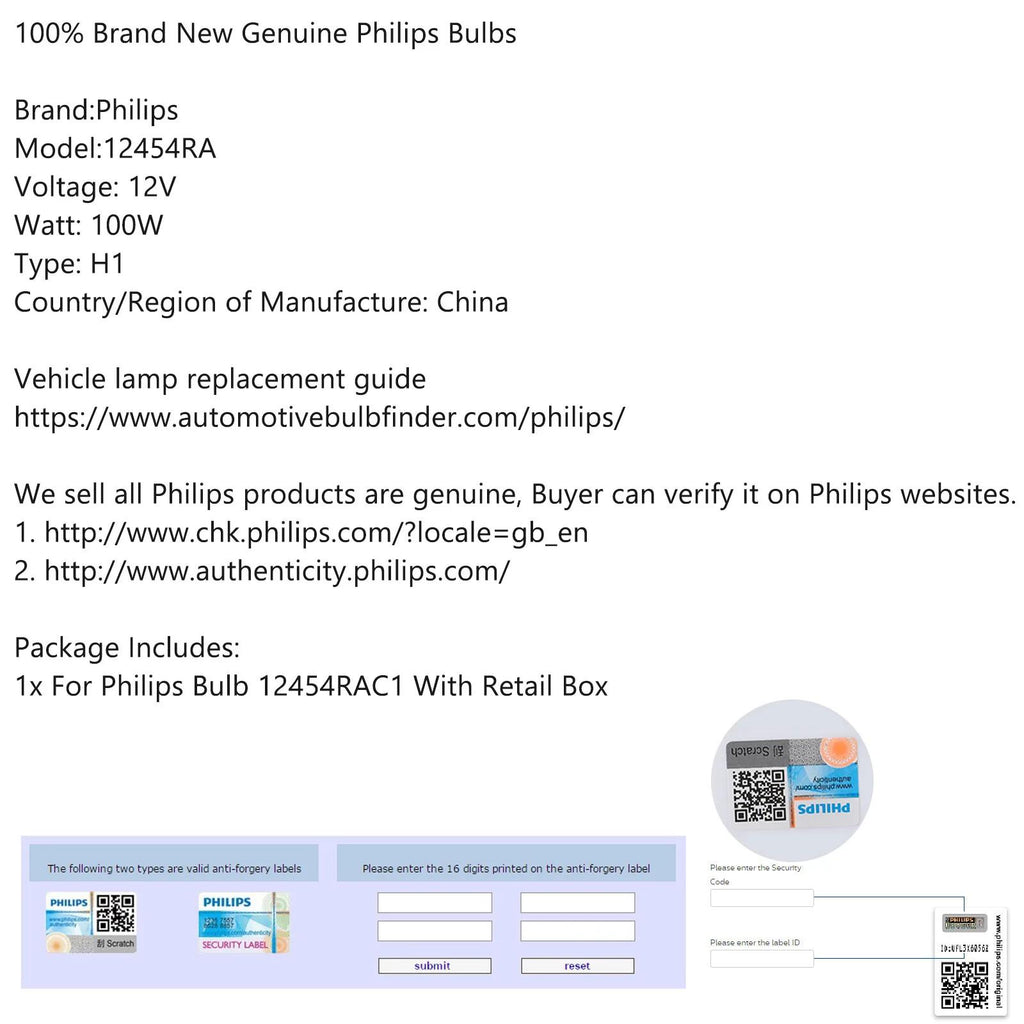 For Philips H1 SuperBright Quartz Halogen Car Headlight 12V100W 12454RAC1 Generic