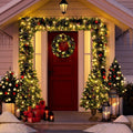 Pre-lit Artificial Christmas 4pcs/Set  Wreath and Set of 2 Entrance Tree