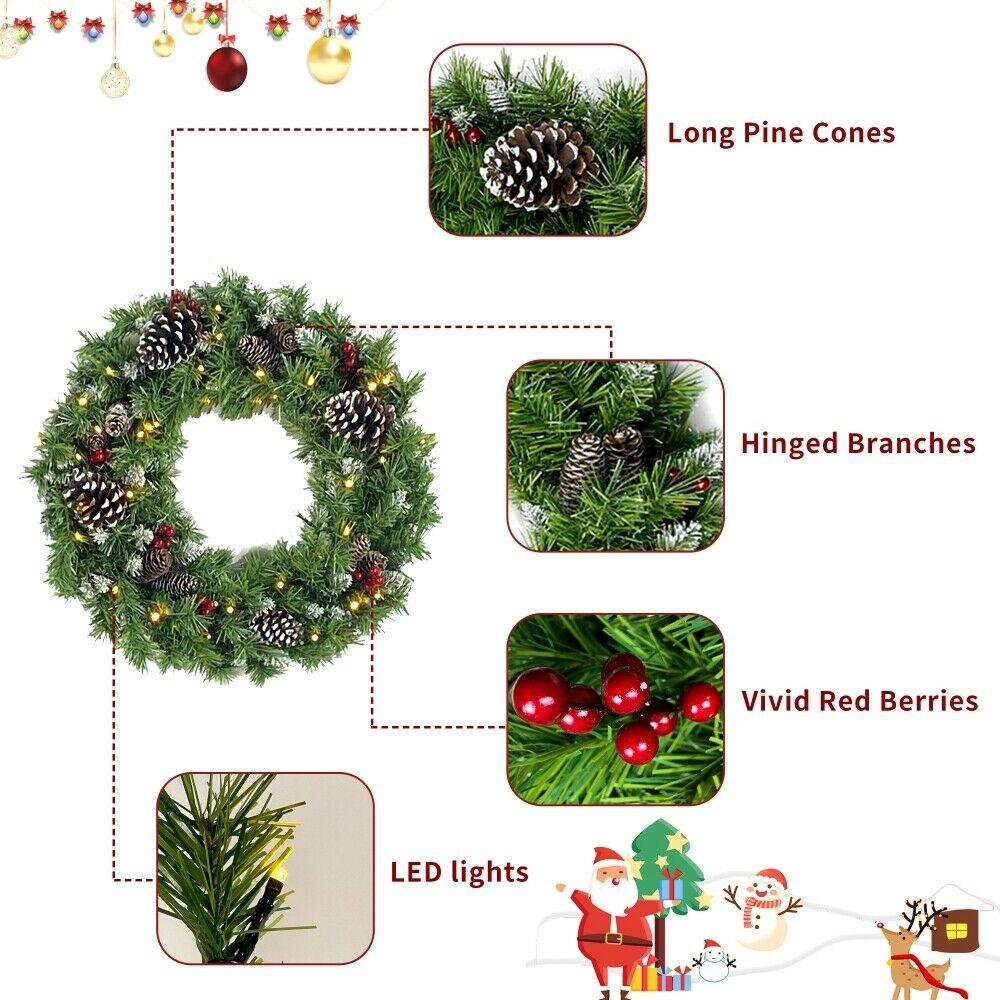 Pre-lit Artificial Christmas 4pcs/Set  Wreath and Set of 2 Entrance Tree