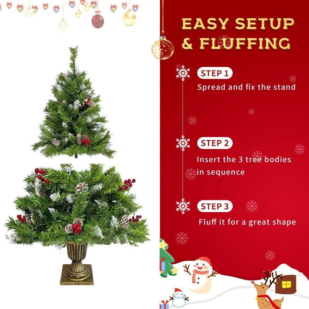 Pre-lit Artificial Christmas 4pcs/Set  Wreath and Set of 2 Entrance Tree