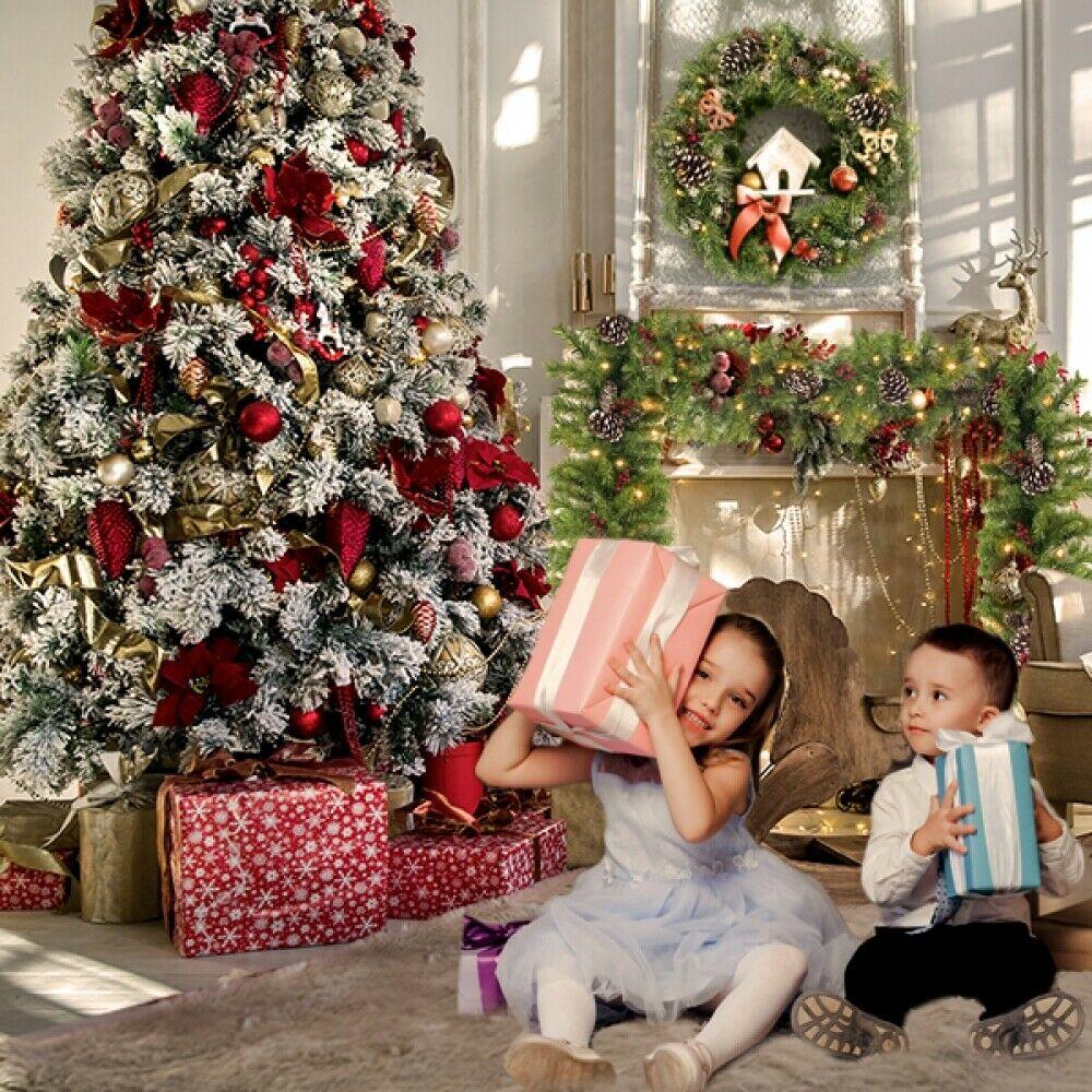 Pre-lit Artificial Christmas 4pcs/Set  Wreath and Set of 2 Entrance Tree