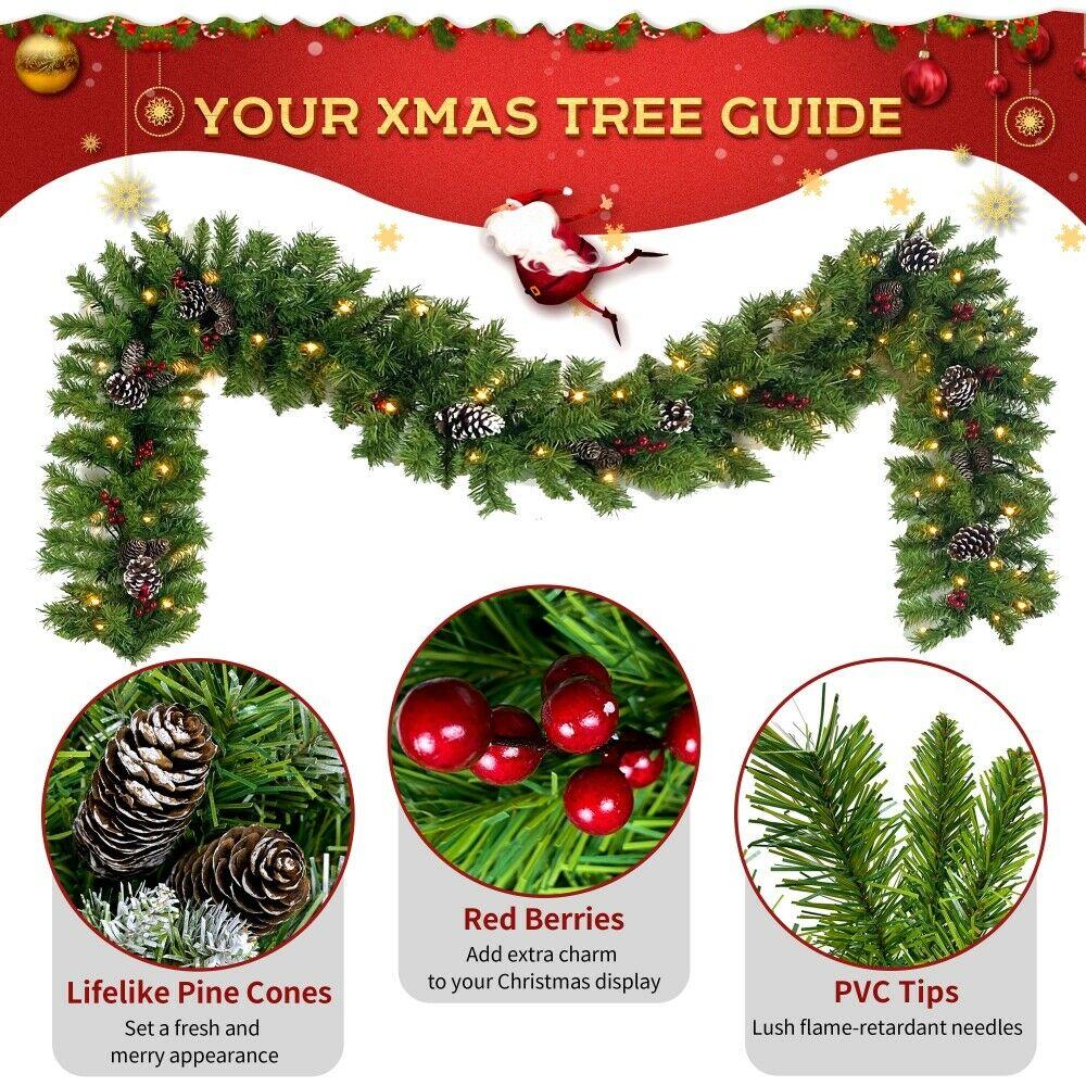 Pre-lit Artificial Christmas 4pcs/Set  Wreath and Set of 2 Entrance Tree