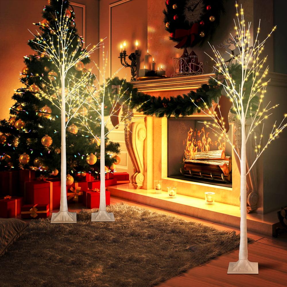 4FT 5FT 6FT Birch Tree with LED Lights, 3PCS Lights Christmas Tree, Indoor Outdoor Birch Tree Lights, LED Christmas Lights for Home Wedding Festival Party Christmas Decoration, Warm White, R3414