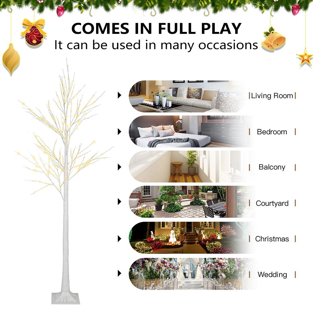 4FT 5FT 6FT Birch Tree with LED Lights, 3PCS Lights Christmas Tree, Indoor Outdoor Birch Tree Lights, LED Christmas Lights for Home Wedding Festival Party Christmas Decoration, Warm White, R3414