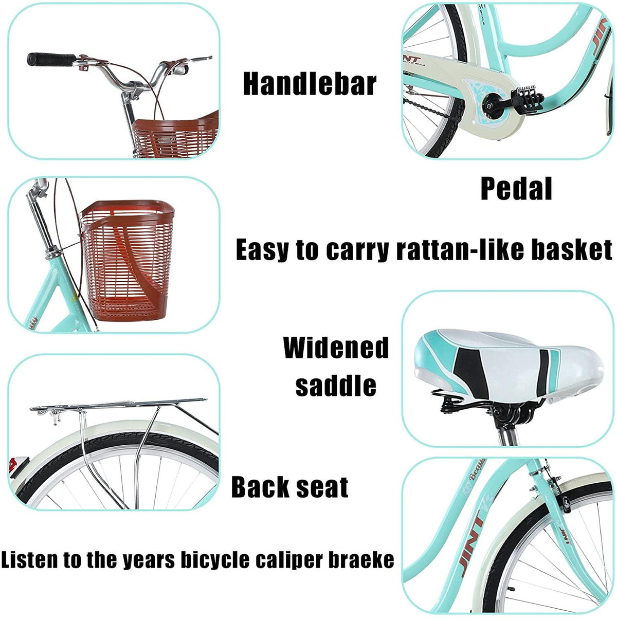 26 Inch Complete Cruiser Bicycles, Single Speed Beach Bike for Women - Classic Retro Bicycle with Front Basket &amp; Rear Racks, Comfortable Road Bikes for Leisure Picnics &amp; Shopping [U.S. Delivery]