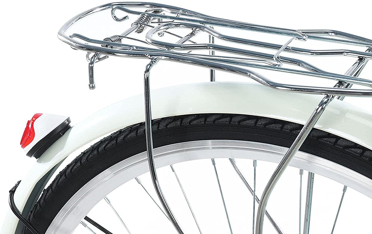 26 Inch Complete Cruiser Bicycles, Single Speed Beach Bike for Women - Classic Retro Bicycle with Front Basket &amp; Rear Racks, Comfortable Road Bikes for Leisure Picnics &amp; Shopping [U.S. Delivery]