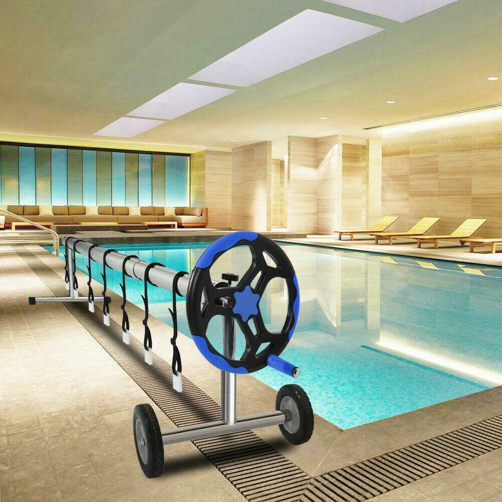 18' ft swimming pool cover reel stainless steel inground solar cover blue