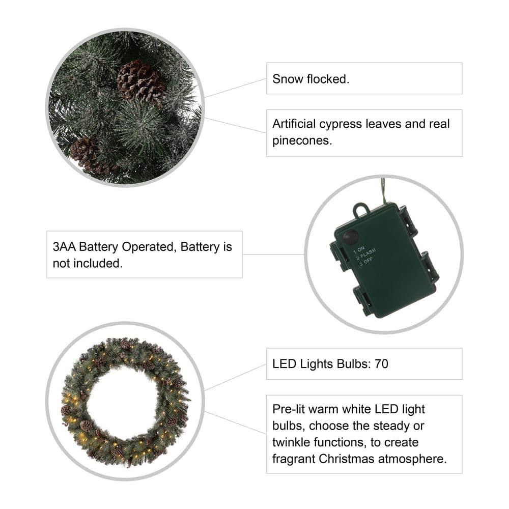 42 in. D Oversized Pre-Lit Glittered Pine Cone Artificial Christmas Wreath with 70 Warm White Lights
