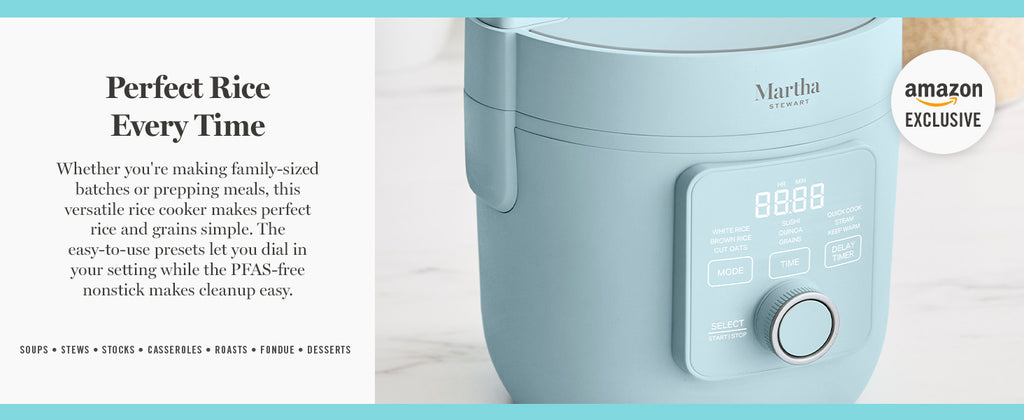 Rice Cooker, 4 Cup (Uncooked) / 8 Cup (Cooked), Ceramic Non-Stick Removable Pot, Keep Warm, Measure Markings, Steam Basket, Brown & Sushi Rice,  Cook, Quinoa, Grains, Oats, Sky Blue