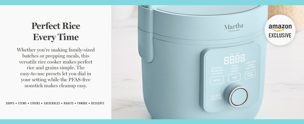 Rice Cooker, 4 Cup (Uncooked) / 8 Cup (Cooked), Ceramic Non-Stick Removable Pot, Keep Warm, Measure Markings, Steam Basket, Brown & Sushi Rice,  Cook, Quinoa, Grains, Oats, Sky Blue