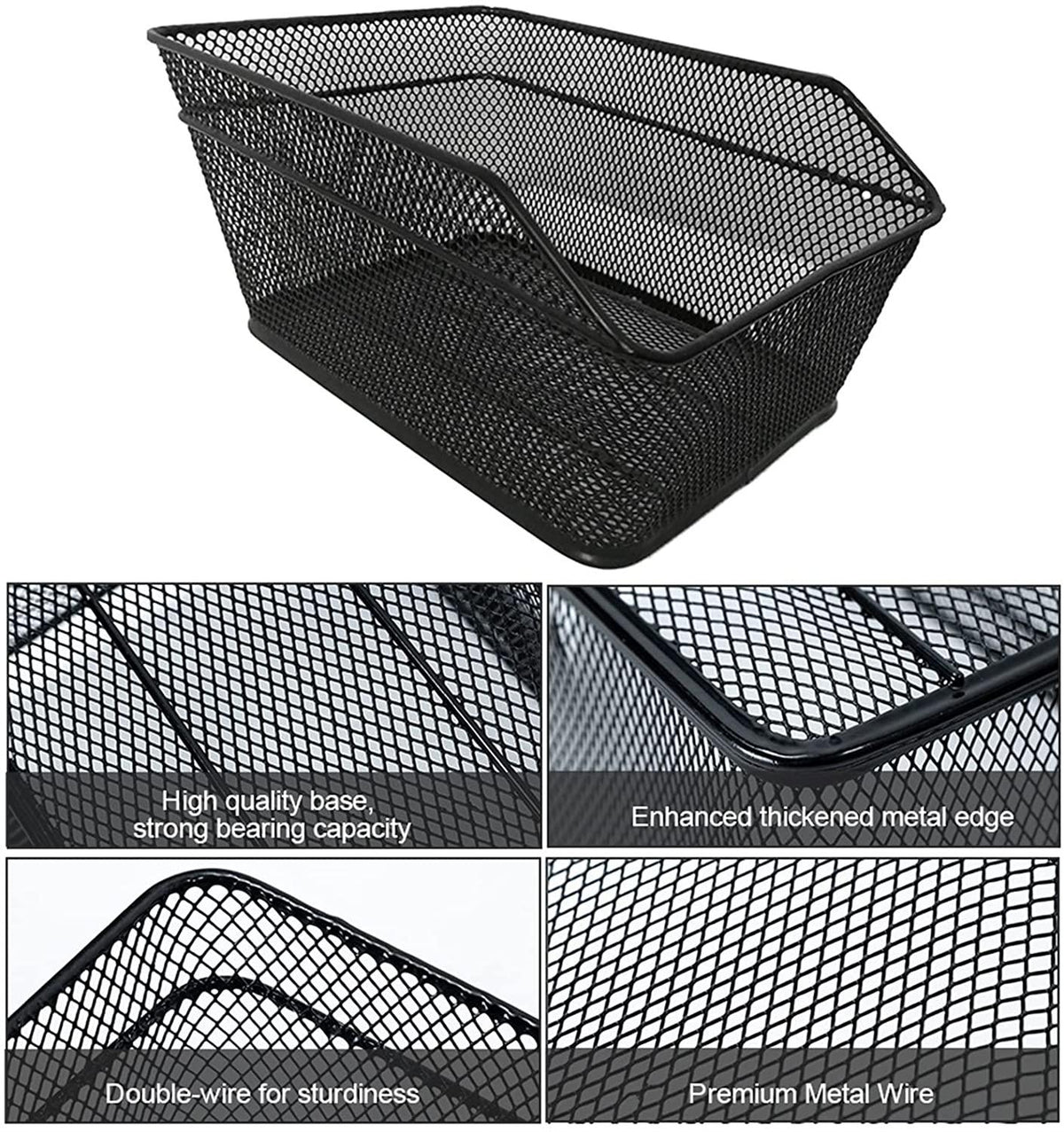 DALIZHAI777 Bike Bag Rear Bike Basket Large Capacity Metal Wire Bicycle Basket with Waterproof Rainproof Cover Black Bicycle Basket, Easy to Install Bicycle Accessories