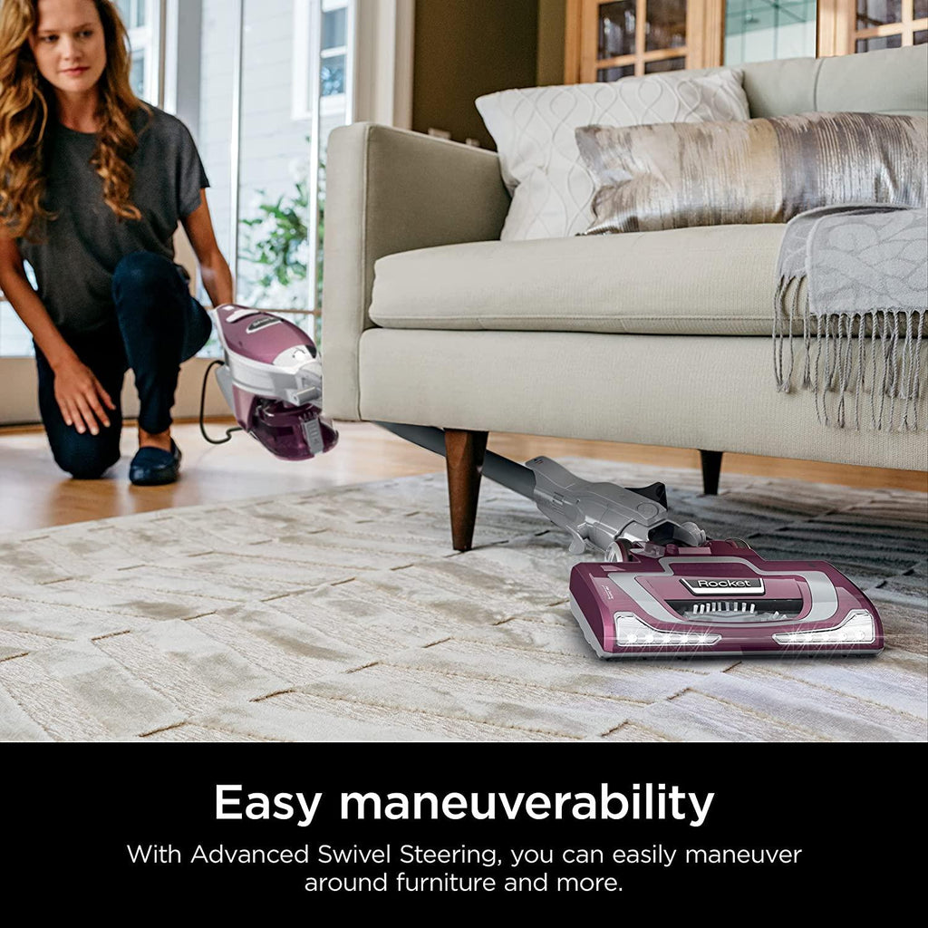 Shark HV322 Rocket Pet Plus Corded Stick Vacuum with LED Headlights, XL Dust Cup, Lightweight, Perfect for Pet Hair Pickup, Converts to a Hand Vacuum, with (2) Pet Attachments, Bordeaux/Silver