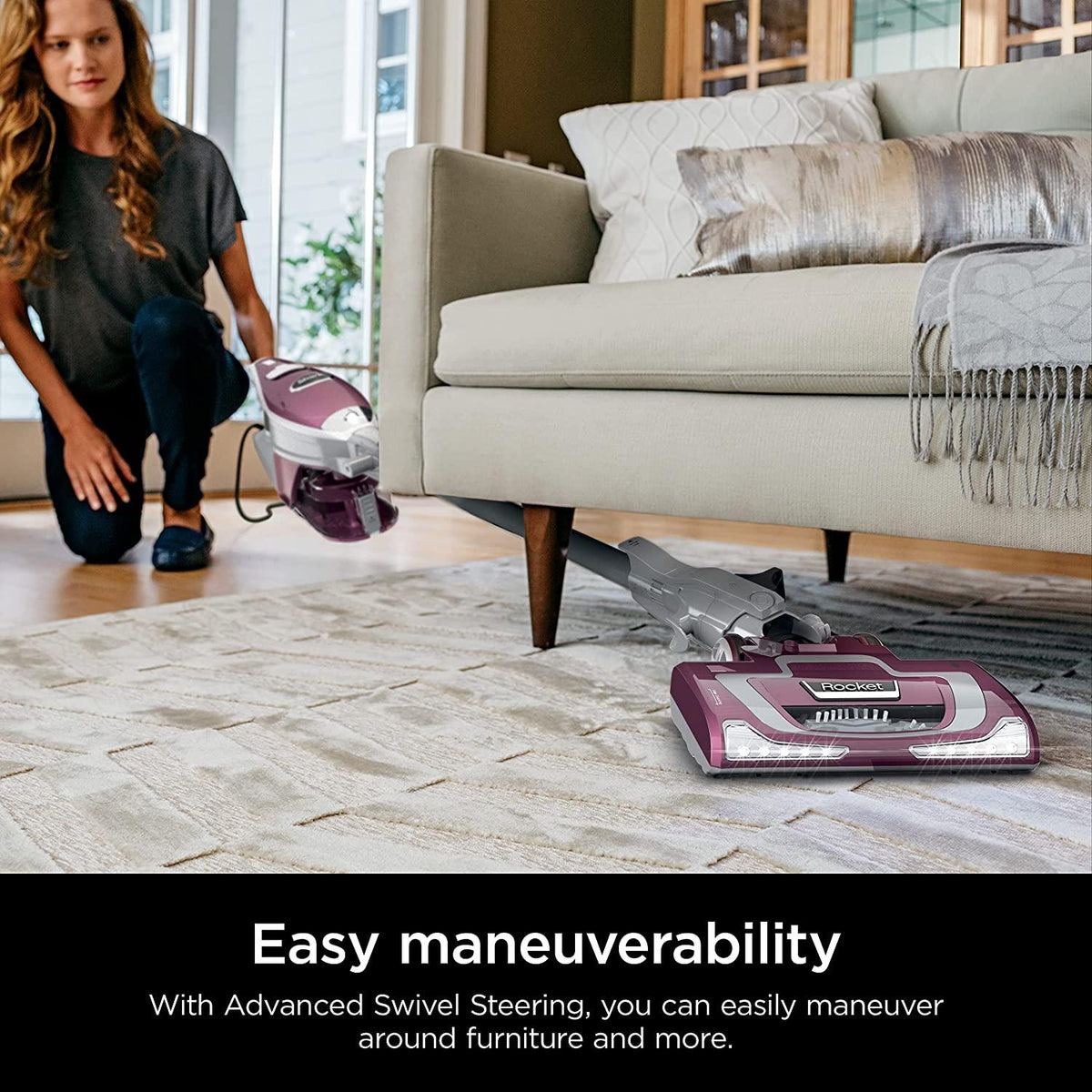Shark HV322 Rocket Pet Plus Corded Stick Vacuum with LED Headlights, XL Dust Cup, Lightweight, Perfect for Pet Hair Pickup, Converts to a Hand Vacuum, with (2) Pet Attachments, Bordeaux/Silver