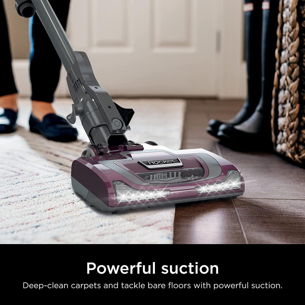 Shark HV322 Rocket Pet Plus Corded Stick Vacuum with LED Headlights, XL Dust Cup, Lightweight, Perfect for Pet Hair Pickup, Converts to a Hand Vacuum, with (2) Pet Attachments, Bordeaux/Silver