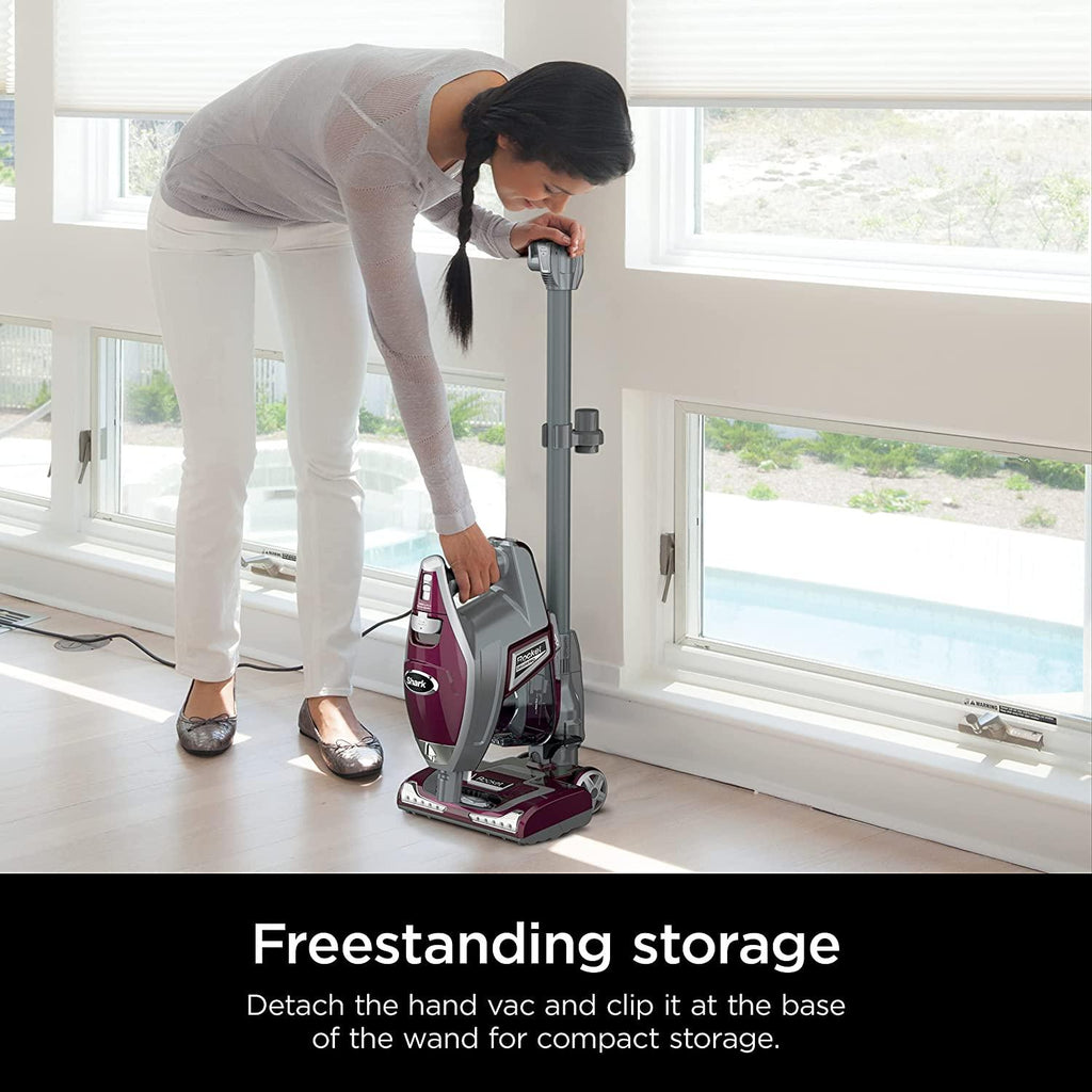 Shark HV322 Rocket Pet Plus Corded Stick Vacuum with LED Headlights, XL Dust Cup, Lightweight, Perfect for Pet Hair Pickup, Converts to a Hand Vacuum, with (2) Pet Attachments, Bordeaux/Silver