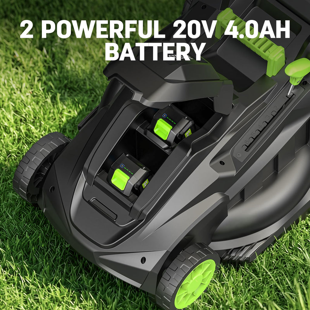 40V 17 Inch Electric Lawn Mower Cordless, Brushless Motor, 6-Position Height Adjustment, 2-in-1 Bagging &amp; Mulching, Includes 2 x 4.0Ah Batteries and Battery Charger