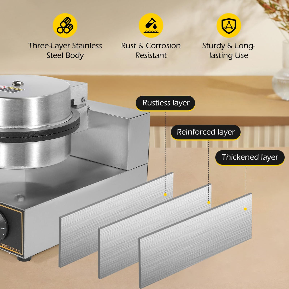 Commercial Ice Cream Cone Machine Waffle Cone Maker 110V Electric  Steel Egg Roll Mold Nonstick Waffle Cone and Bowl Maker for Home Restaurant Use 1200W