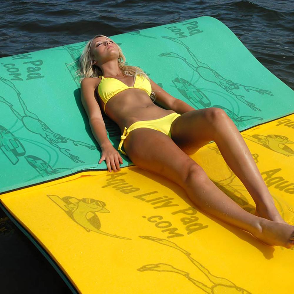 Aqua Lily Pad 15 Foot Bullfrog Water Playground Floating Foam Island with Buoyant Soft Vinyl Foam Pool Noodle Float, Lime Green