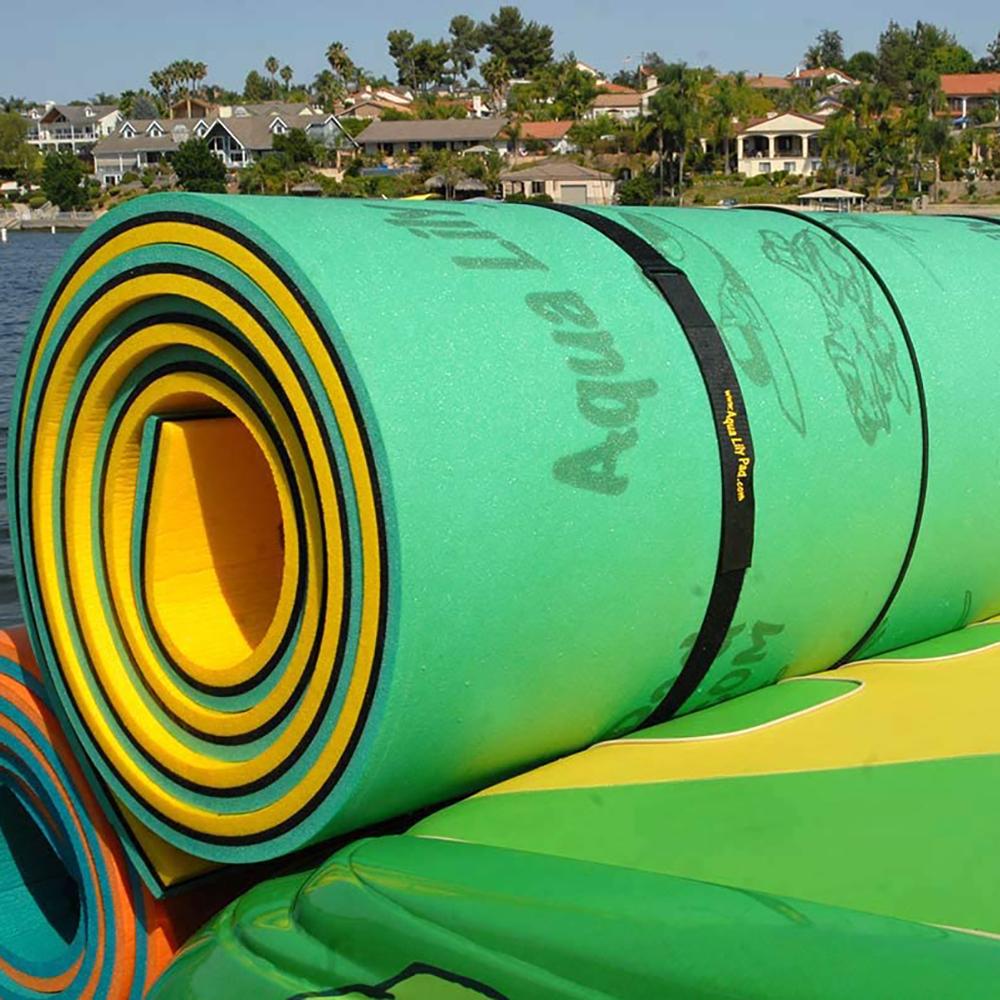 Aqua Lily Pad 15 Foot Bullfrog Water Playground Floating Foam Island with Buoyant Soft Vinyl Foam Pool Noodle Float, Lime Green