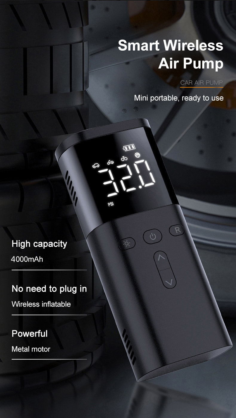 Rechargeable Wireless Air Compressor: Inflate Your Car Tires Anywhere With LED Lamp & Power Bank Function!