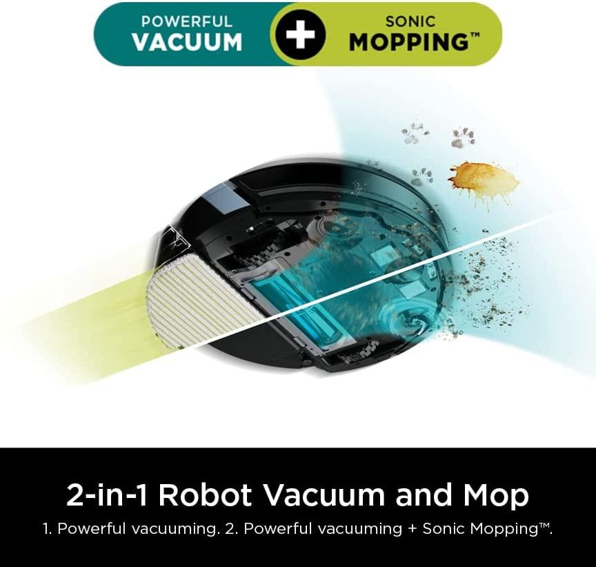 Shark AI Ultra 2in1 Robot Vacuum &amp; Mop with Sonic Mopping, Matrix Clean, Home Mapping, CleanEdge Technology, for Pet Hair, Wifi, Works with Alexa, Black/Mocha (RV2620WD)