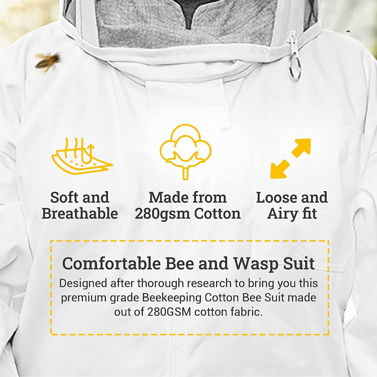 beeattire bee suit with easy access veil cotton thick sting-less protection pro beekeeper suit beekeeper costume adult bee keeper costume beekeeping suit bee keeper suit ykk zippers (4xl)