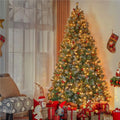 Pre-Lit Snow Green Spruce Artificial Christmas Tree Xmas Decoration with Lights