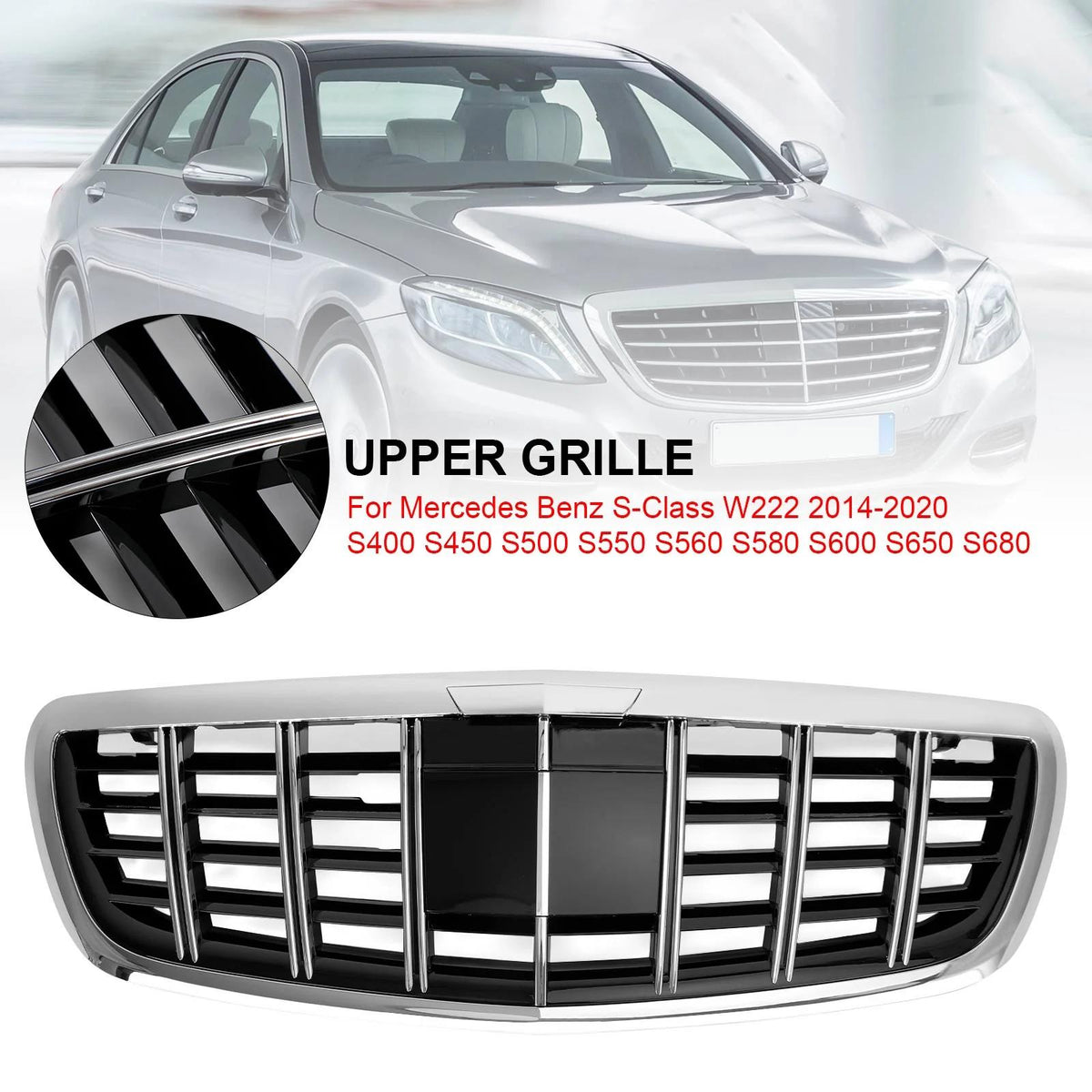 2014-2023 Benz S-Class W222 S680 S400 S450 S500 S550 S560 S580 S600 S650 BRABUS Style Grille Without ACC Chrome Generic