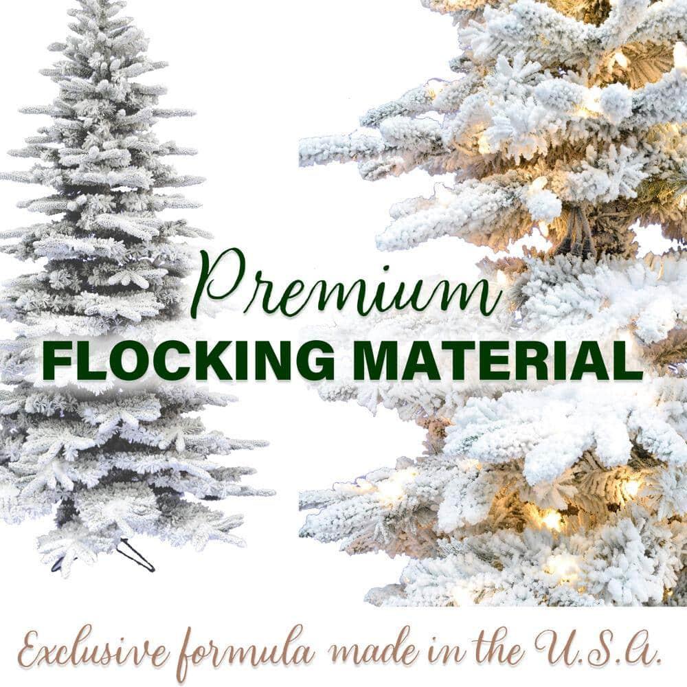 7.5 ft. Pre-Lit Flocked Slim Mountain Pine Artificial Christmas Tree with Warm White LED Lights