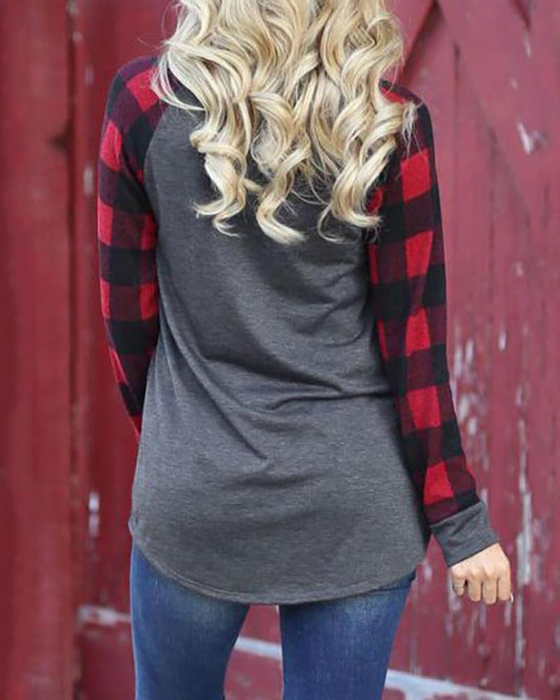 Christmas Gnome SVG Plaid Print Long Sleeve Top