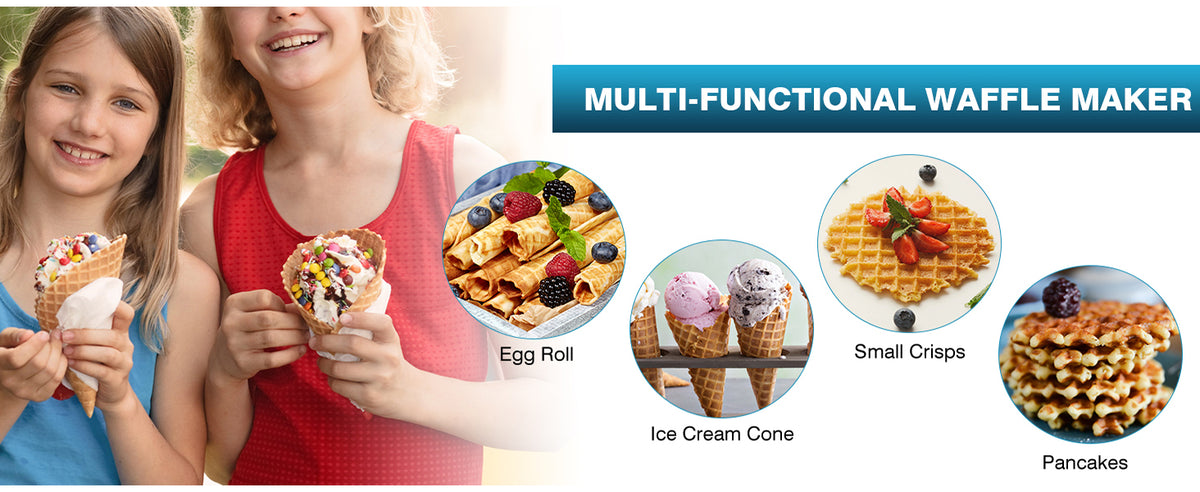 Commercial Waffle Cone Maker Machine, 110V 1200W  Steel Electric Ice Cream Cone Waffle Maker Machine with 8.3” Non-stick BaTray, Temperature & Time Control for Restaurant