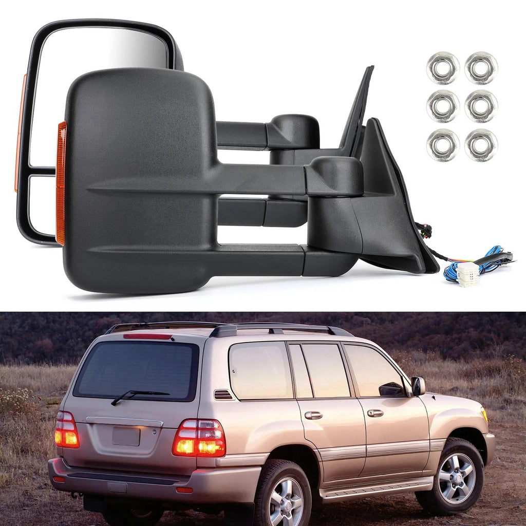Black Electric Towing Caravan Mirrors For 100 Series Toyota Landcruiser 98-07 Generic