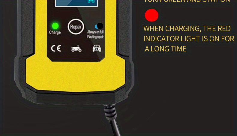 12V 6-Amp Intelligent Car Motorcycle Battery Charger: Smart Digital LCD Display, Pulse Repair & VRLA/AGM/Lead Acid Charging