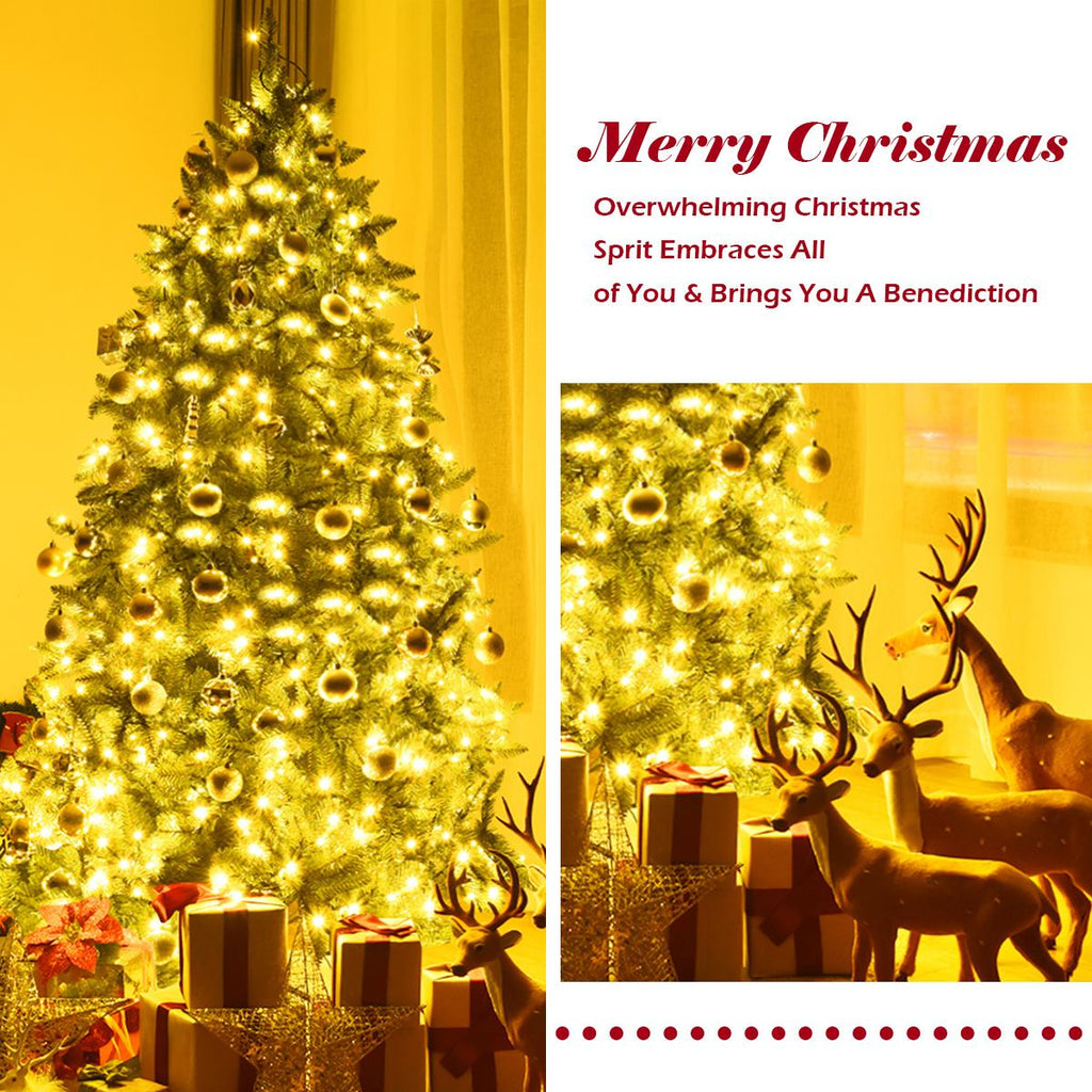 Gymax Clear Prelit LED Green Hinged Fir Christmas Tree, with Flash Modes Patio 6'