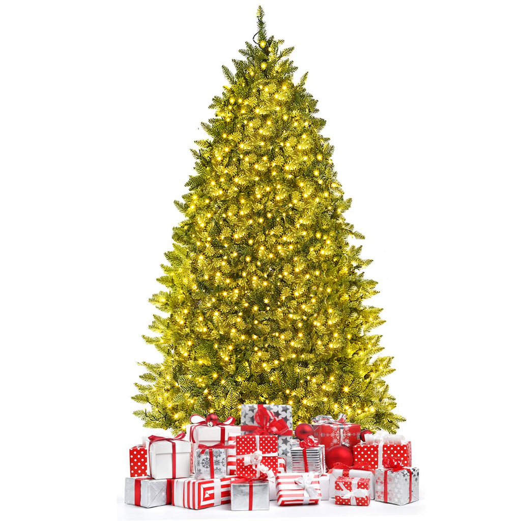 Gymax Clear Prelit LED Green Hinged Fir Christmas Tree, with Flash Modes Patio 6'